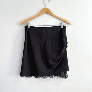 NWT Fleur du Mal Skirt Women 10 Black Mini Lace Hem Chic Party Glam